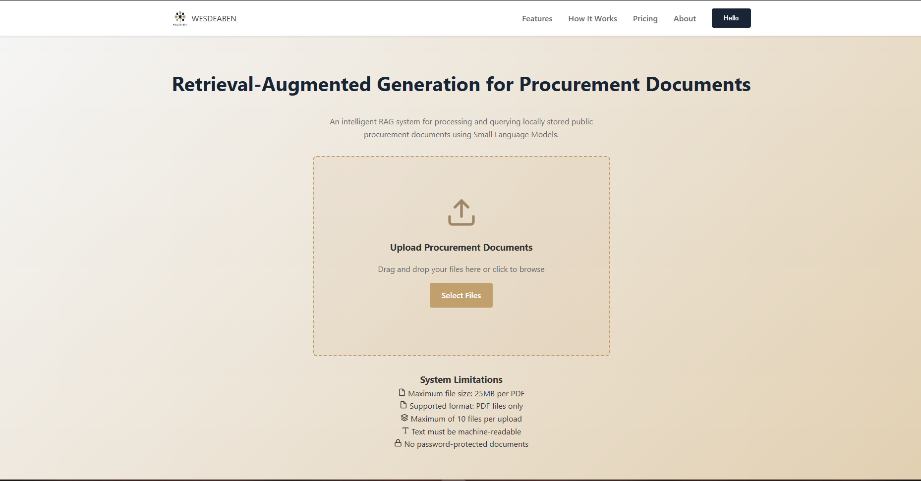 UI Screenshot of Thesis RAG System